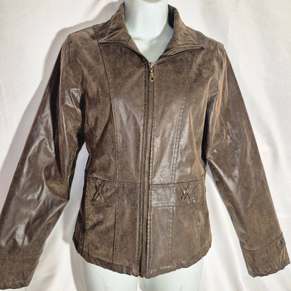 KC Collections dark brown faux leather jacket in size Medium - Picture 2 of 16